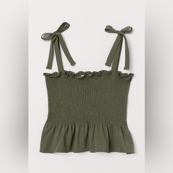 H&M Khaki Green Camisole Top with Smocking - Picture 8 of 8